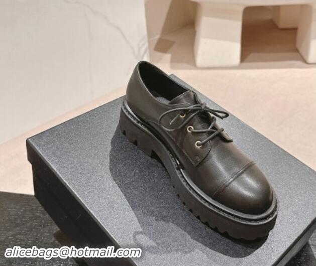 Buy Luxury Chanel Calfskin Lace-up Shoes Black 910067