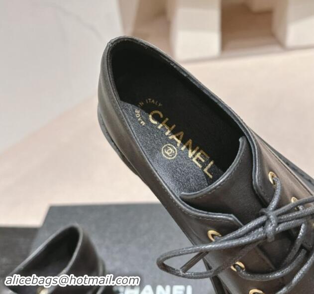 Buy Luxury Chanel Calfskin Lace-up Shoes Black 910067