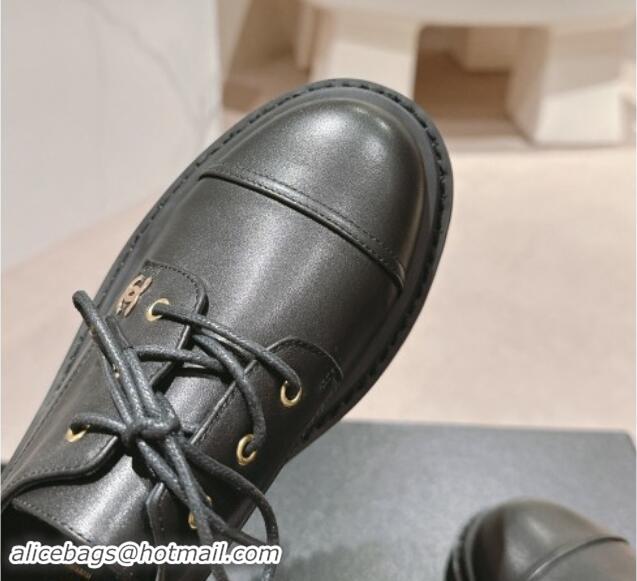 Buy Luxury Chanel Calfskin Lace-up Shoes Black 910067