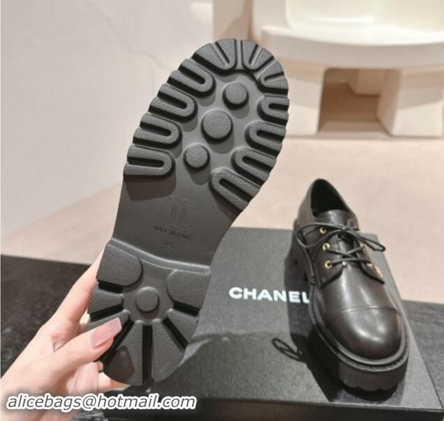 Buy Luxury Chanel Calfskin Lace-up Shoes Black 910067