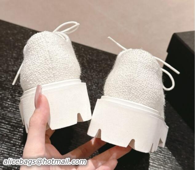 AAAAA Chanel Tweed Lace-up Shoes White 910068