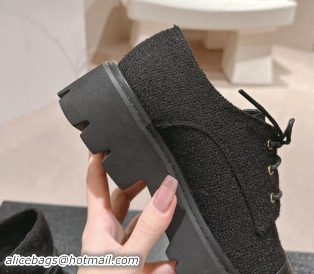 Top Quality Chanel Tweed Lace-up Shoes Black 910069