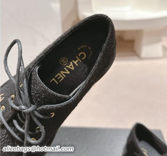 Top Quality Chanel Tweed Lace-up Shoes Black 910069