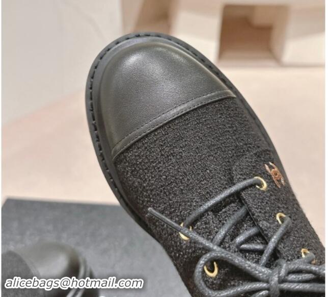 Top Quality Chanel Tweed Lace-up Shoes Black 910069