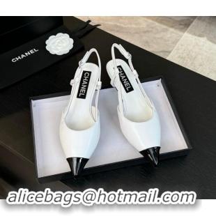 Most Popular Chanel Calfskin Leather Pointed Slingback Pumps 3.5cm White 910070