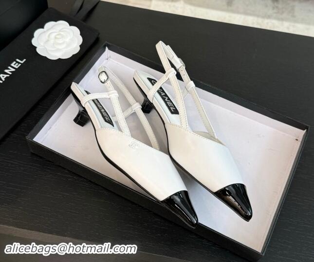 Most Popular Chanel Calfskin Leather Pointed Slingback Pumps 3.5cm White 910070