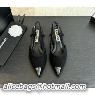 Duplicate Chanel Suede Pointed Slingback Pumps 3.5cm Black 910072