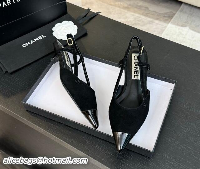 Duplicate Chanel Suede Pointed Slingback Pumps 3.5cm Black 910072