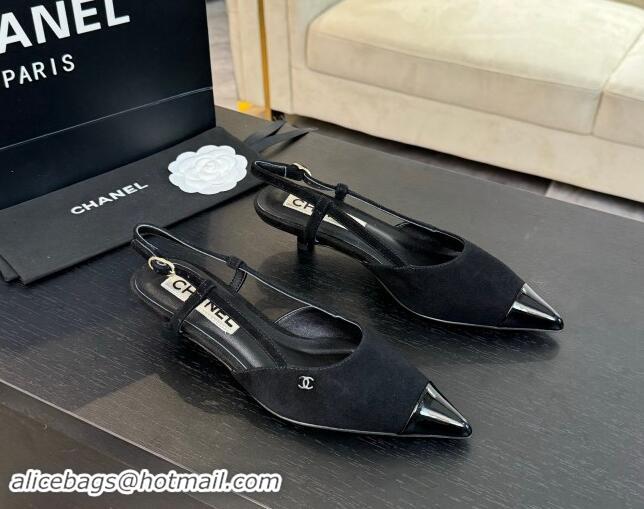 Duplicate Chanel Suede Pointed Slingback Pumps 3.5cm Black 910072