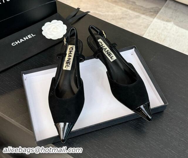 Duplicate Chanel Suede Pointed Slingback Pumps 3.5cm Black 910072