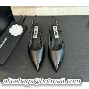 Top Quality Chanel Calfskin Leather Pointed Slingback Pumps 3.5cm Black 910073