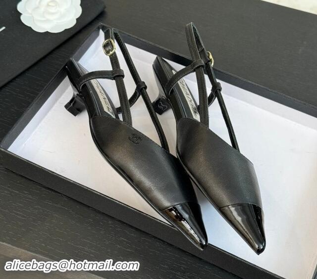 Top Quality Chanel Calfskin Leather Pointed Slingback Pumps 3.5cm Black 910073