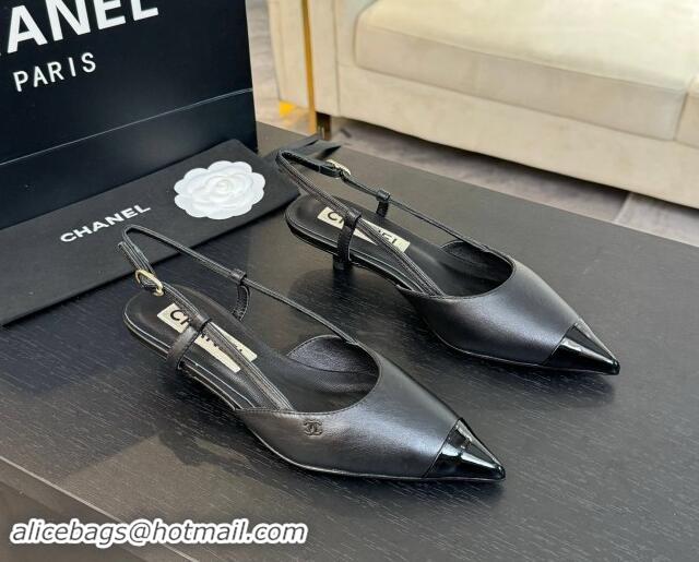 Top Quality Chanel Calfskin Leather Pointed Slingback Pumps 3.5cm Black 910073