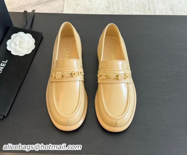 Hot Style Chanel Calfskin Loafers with Heart Charm Beige 910074