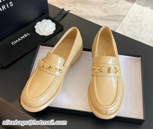 Hot Style Chanel Calfskin Loafers with Heart Charm Beige 910074