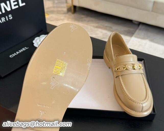 Hot Style Chanel Calfskin Loafers with Heart Charm Beige 910074