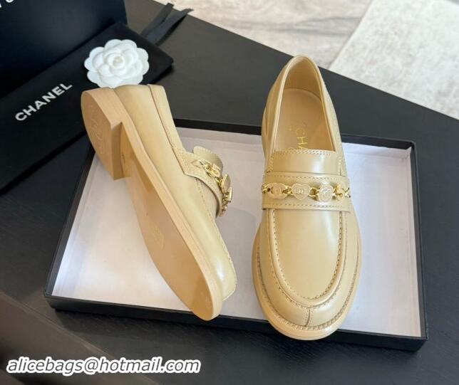 Hot Style Chanel Calfskin Loafers with Heart Charm Beige 910074