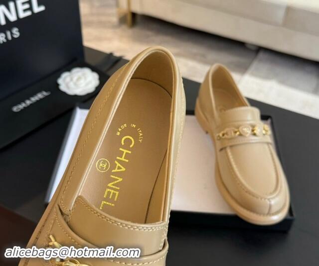 Hot Style Chanel Calfskin Loafers with Heart Charm Beige 910074