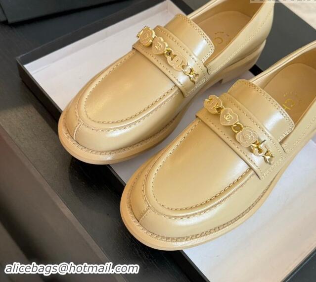 Hot Style Chanel Calfskin Loafers with Heart Charm Beige 910074