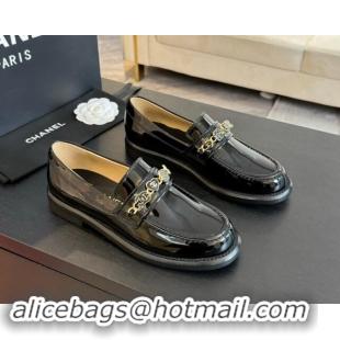 Best Price Chanel Patent Leather Loafers with Heart Charm Black 910075