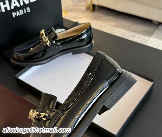 Best Price Chanel Patent Leather Loafers with Heart Charm Black 910075