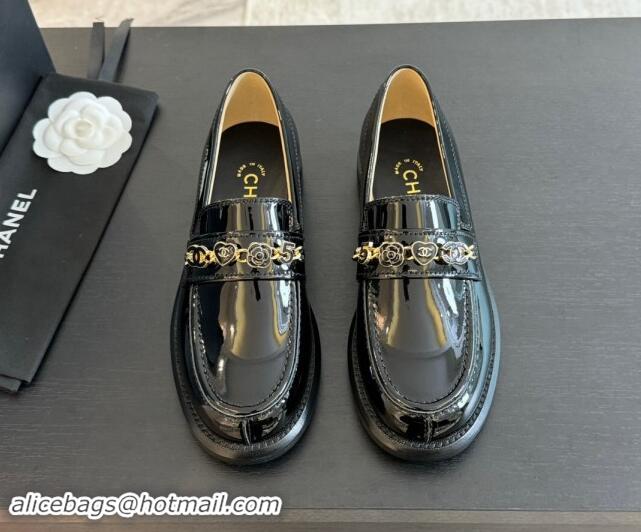 Best Price Chanel Patent Leather Loafers with Heart Charm Black 910075