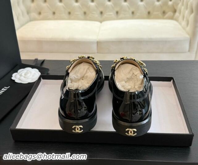 Best Price Chanel Patent Leather Loafers with Heart Charm Black 910075