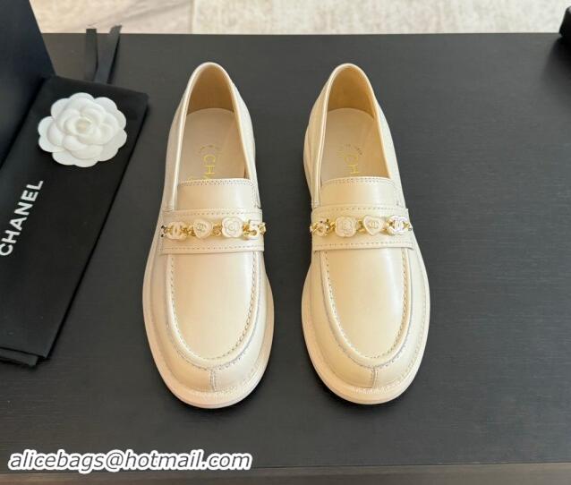 Sophisticated Chanel Calfskin Loafers with Heart Charm Ivory White 910076