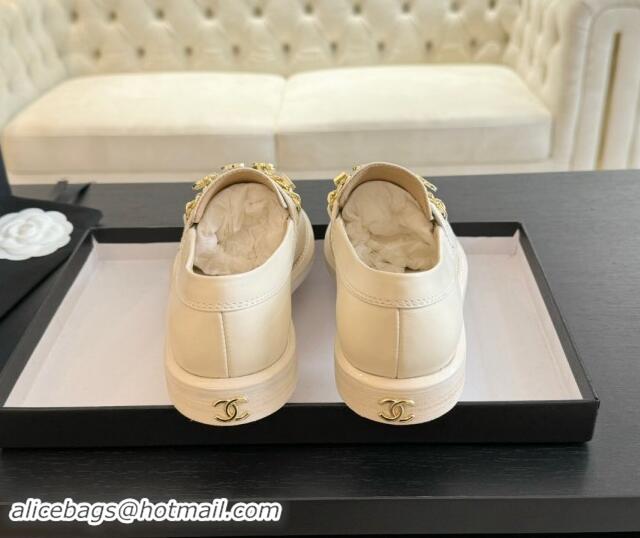 Sophisticated Chanel Calfskin Loafers with Heart Charm Ivory White 910076