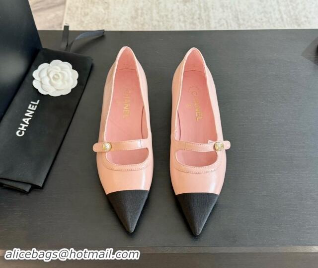 Affordable Price Chanel Lambskin Leather Pointed Ballet Flat with Pearl Strap Pink 910079