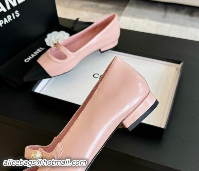 Affordable Price Chanel Lambskin Leather Pointed Ballet Flat with Pearl Strap Pink 910079