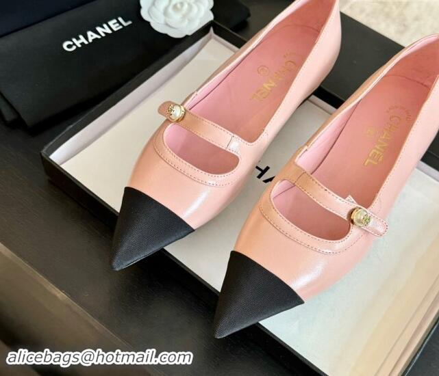 Affordable Price Chanel Lambskin Leather Pointed Ballet Flat with Pearl Strap Pink 910079