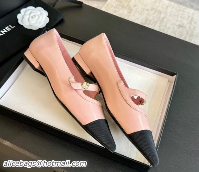 Affordable Price Chanel Lambskin Leather Pointed Ballet Flat with Pearl Strap Pink 910079