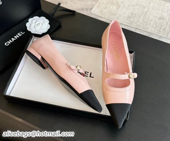 Affordable Price Chanel Lambskin Leather Pointed Ballet Flat with Pearl Strap Pink 910079