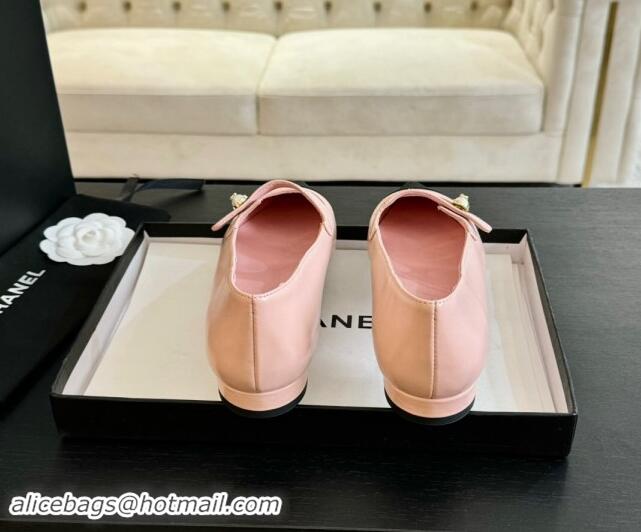 Affordable Price Chanel Lambskin Leather Pointed Ballet Flat with Pearl Strap Pink 910079