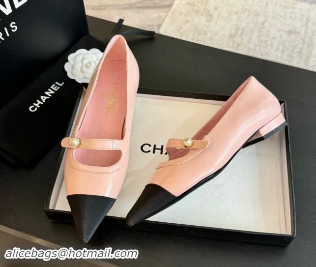 Affordable Price Chanel Lambskin Leather Pointed Ballet Flat with Pearl Strap Pink 910079