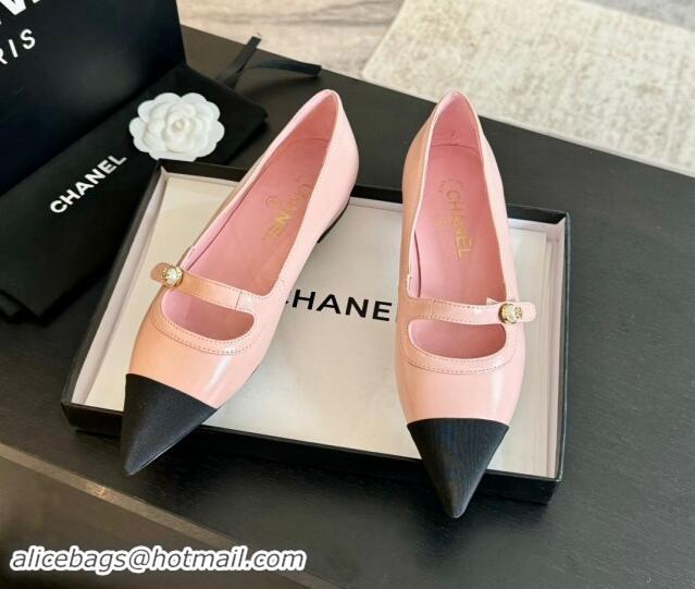 Affordable Price Chanel Lambskin Leather Pointed Ballet Flat with Pearl Strap Pink 910079