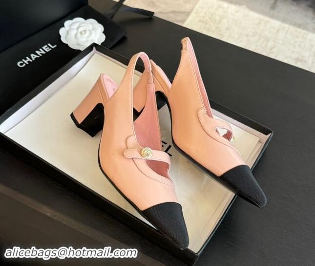 Top Quality Chanel Lambskin Slingback Pumps with Pearl Strap Pink 910080