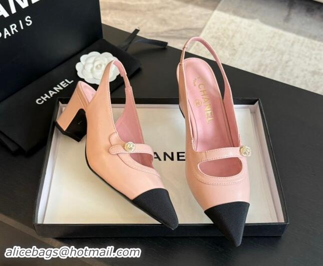 Top Quality Chanel Lambskin Slingback Pumps with Pearl Strap Pink 910080