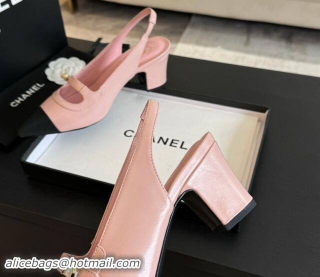 Top Quality Chanel Lambskin Slingback Pumps with Pearl Strap Pink 910080