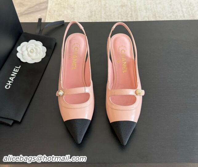 Top Quality Chanel Lambskin Slingback Pumps with Pearl Strap Pink 910080