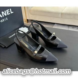 Best Price Chanel Lambskin Slingback Pumps with Pearl Strap Black 910081