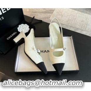 Perfect Chanel Lambskin Slingback Pumps with Pearl Strap White 910082