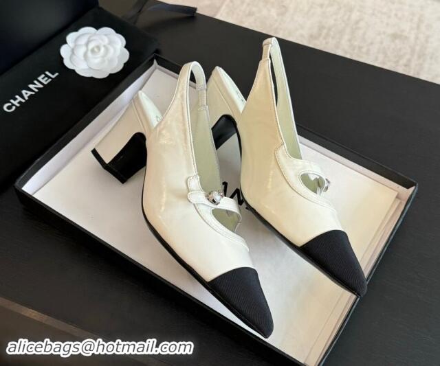 Perfect Chanel Lambskin Slingback Pumps with Pearl Strap White 910082