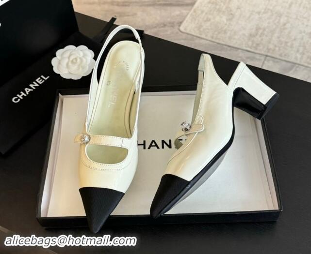 Perfect Chanel Lambskin Slingback Pumps with Pearl Strap White 910082