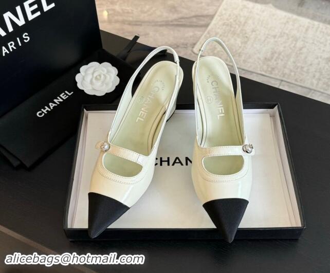 Perfect Chanel Lambskin Slingback Pumps with Pearl Strap White 910082