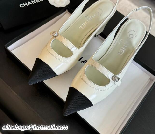 Perfect Chanel Lambskin Slingback Pumps with Pearl Strap White 910082