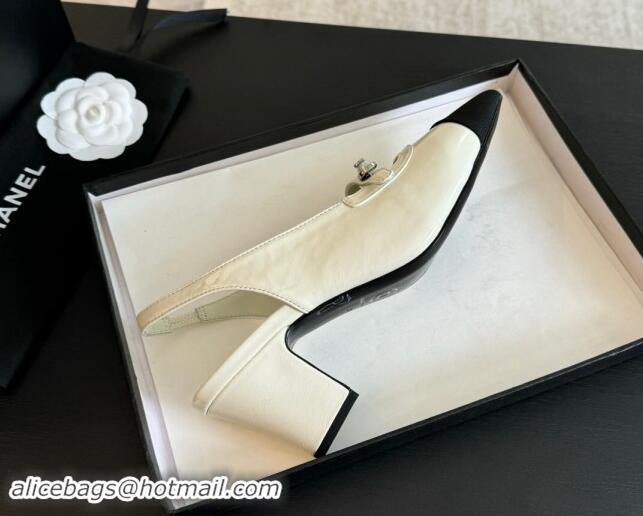 Perfect Chanel Lambskin Slingback Pumps with Pearl Strap White 910082