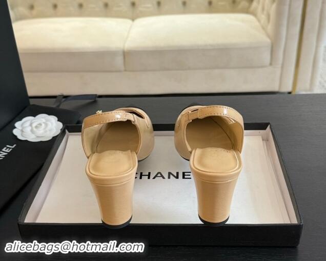 Most Popular Chanel Lambskin Slingback Pumps with Pearl Strap Beige 910083