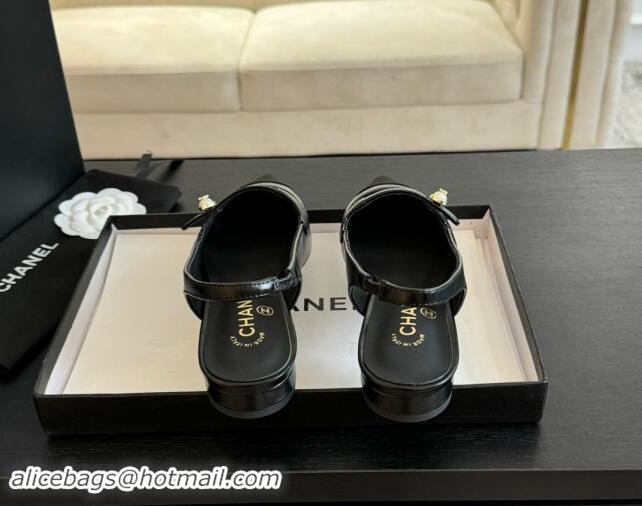 Best Product Chanel Lambskin Slingback Flats Shoes with Pearl Strap Black 910087